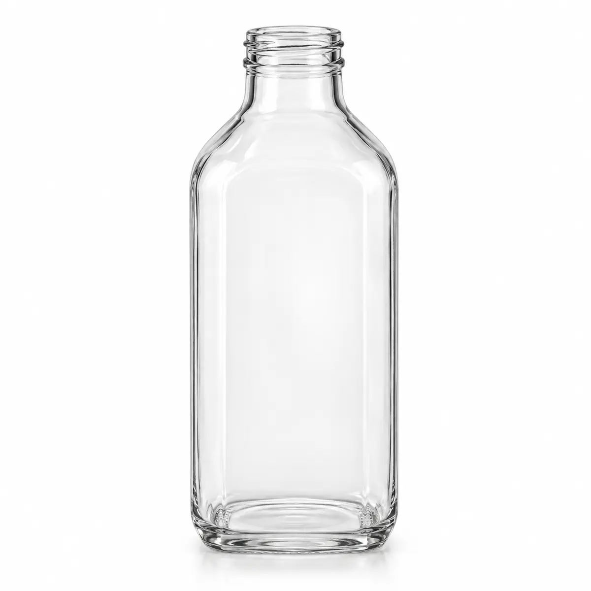 AI-generated clear-glass product visualization for 1,000 mL · square bottle