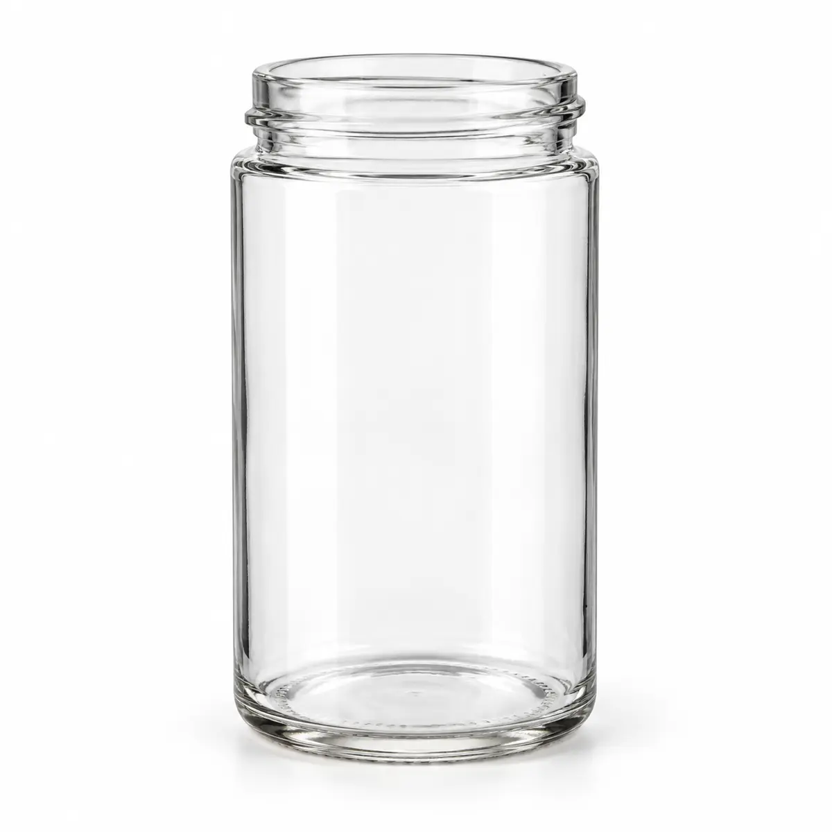 AI-generated clear-glass product visualization for 12 oz · tall Paragon jar