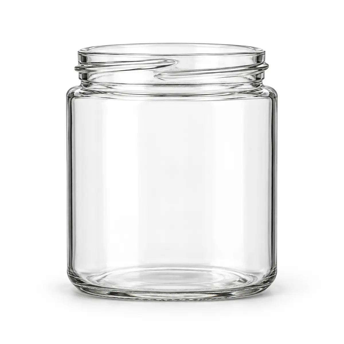 AI-generated clear-glass product visualization for 16 oz · wide straight-sided jar