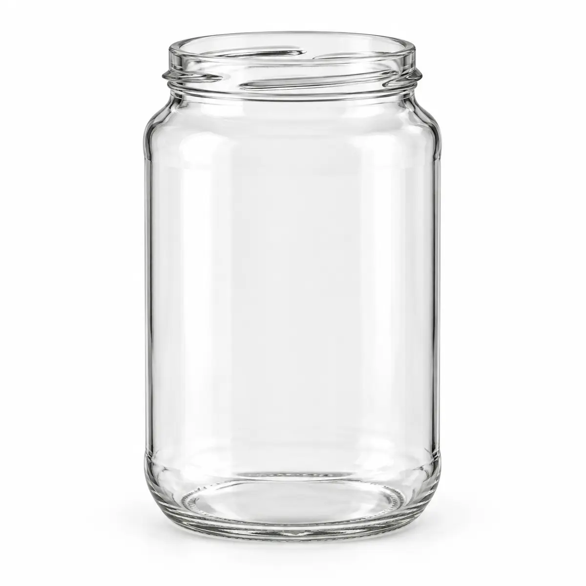 AI-generated clear-glass product visualization for 715–792 mL · broad 24 oz jar