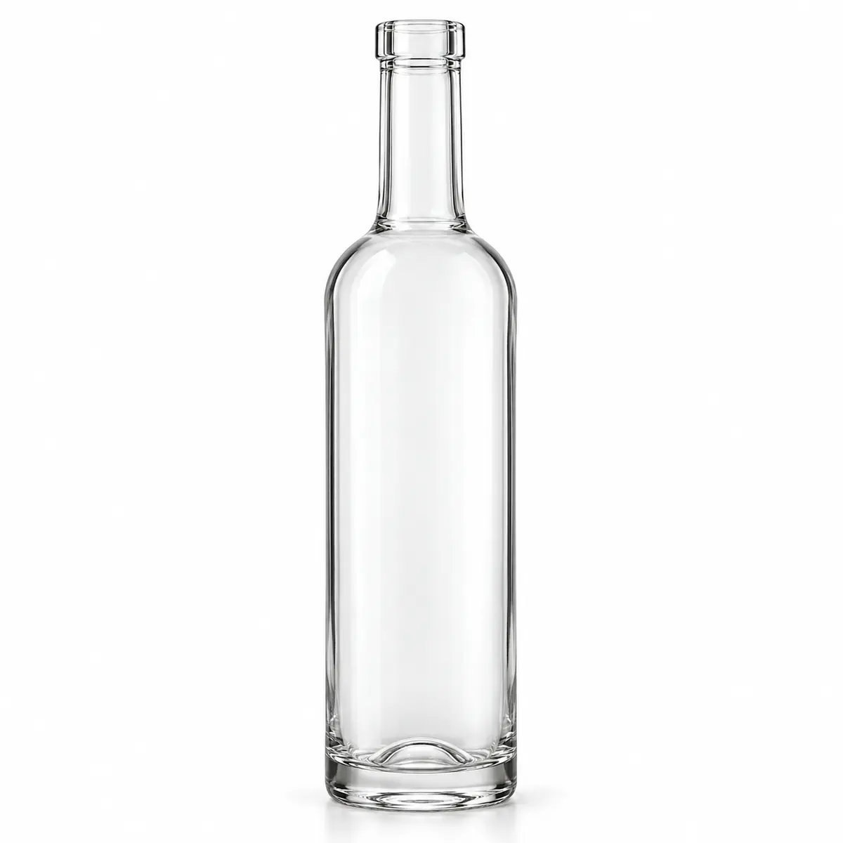 AI-generated clear-glass product visualization for 500 mL · tall slim bottle