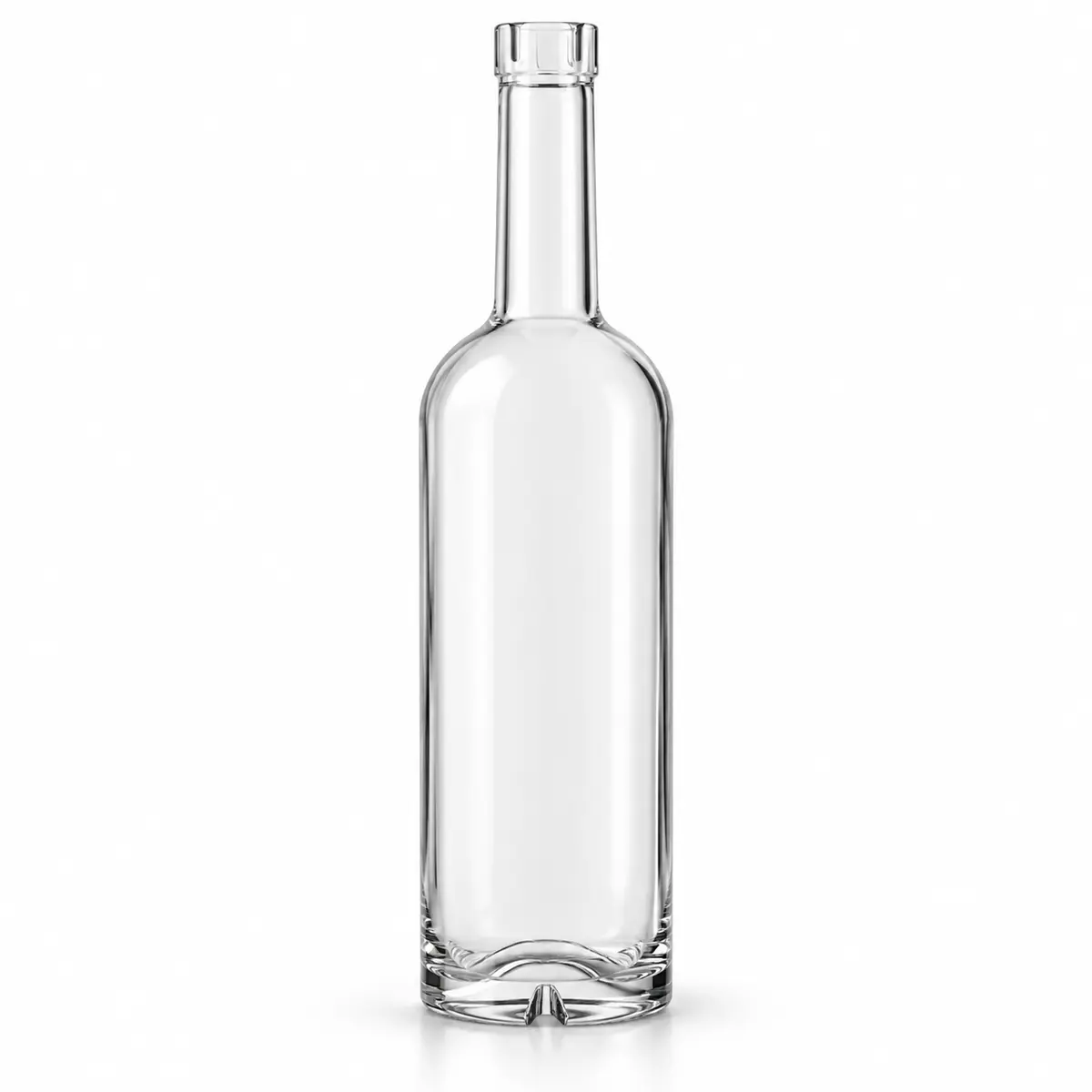 AI-generated clear-glass product visualization for 700 mL · long-neck bottle