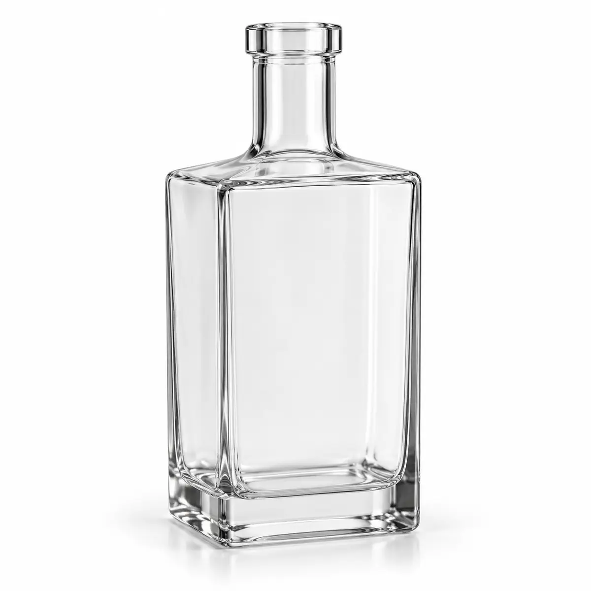 AI-generated clear-glass product visualization for 700 mL · square heavy-base bottle
