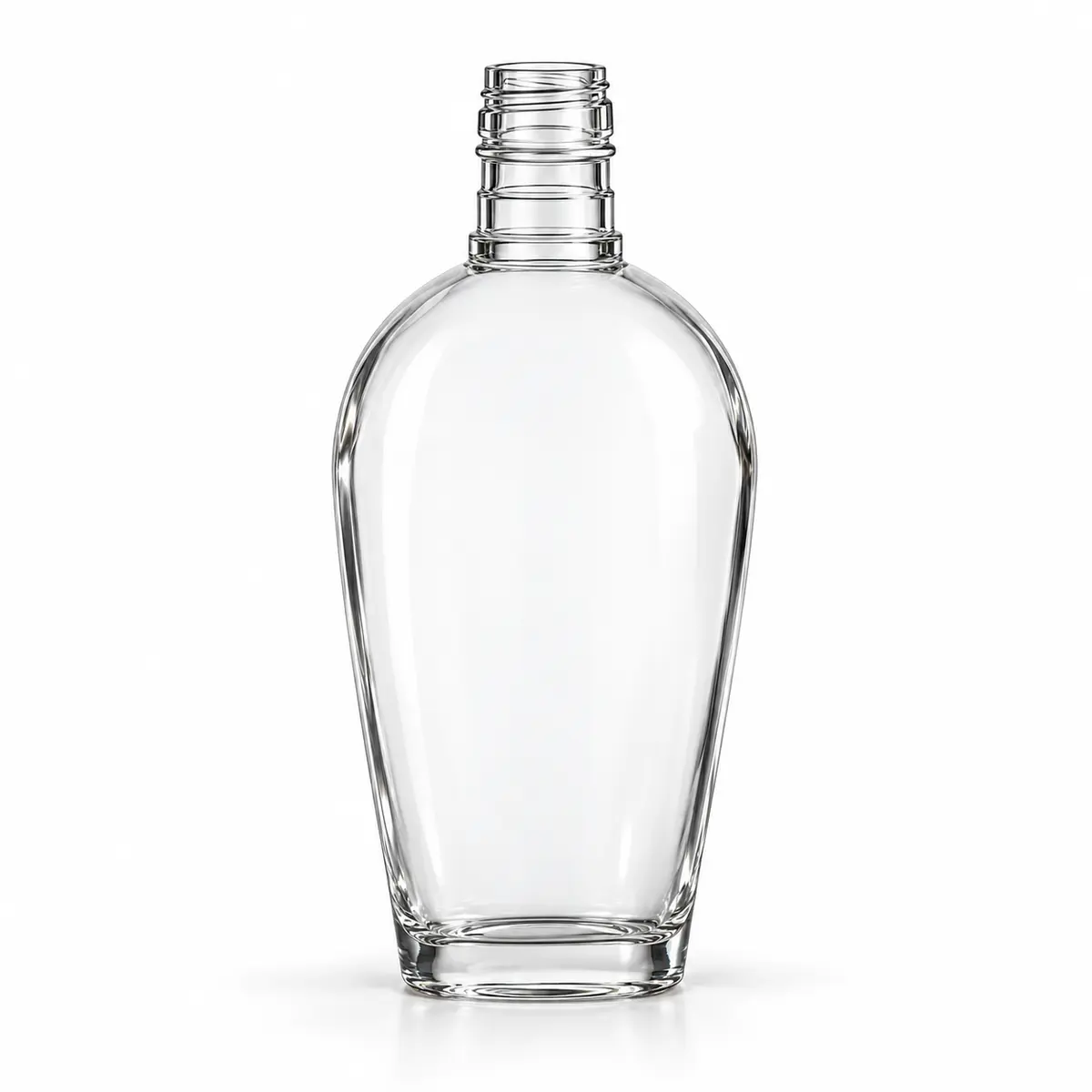 AI-generated clear-glass product visualization for 750 mL · flat oval bottle