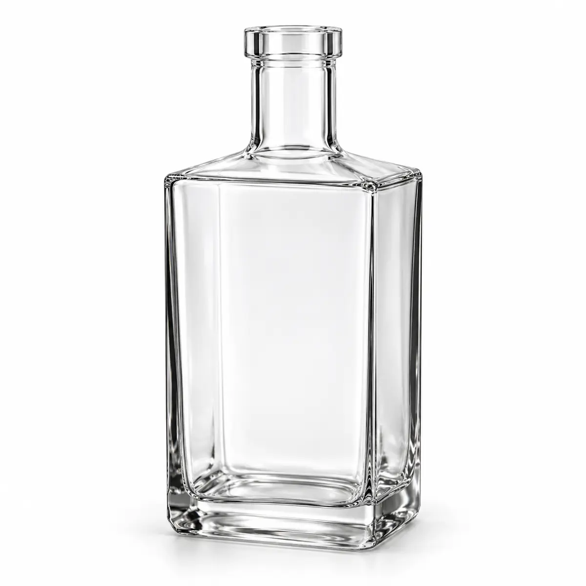 AI-generated clear-glass product visualization for 750 mL · square bottle