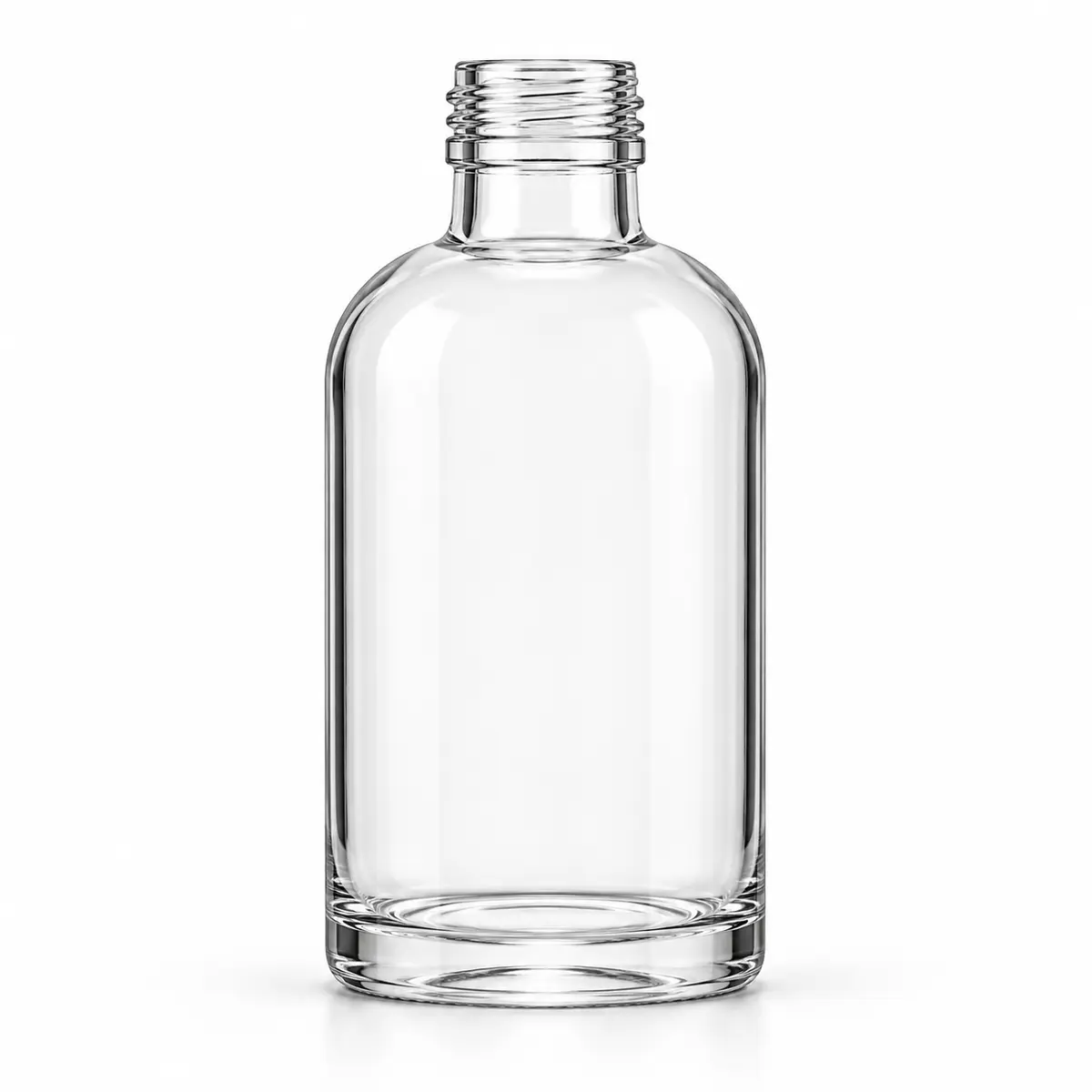 AI-generated clear-glass product visualization for 200 mL · standard round bottle