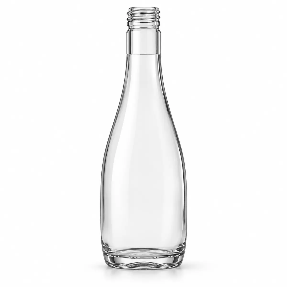 AI-generated clear-glass product visualization for 300 mL · shaped bottle