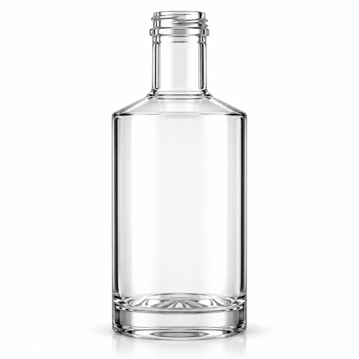 AI-generated clear-glass product visualization for 500 mL · standard round bottle