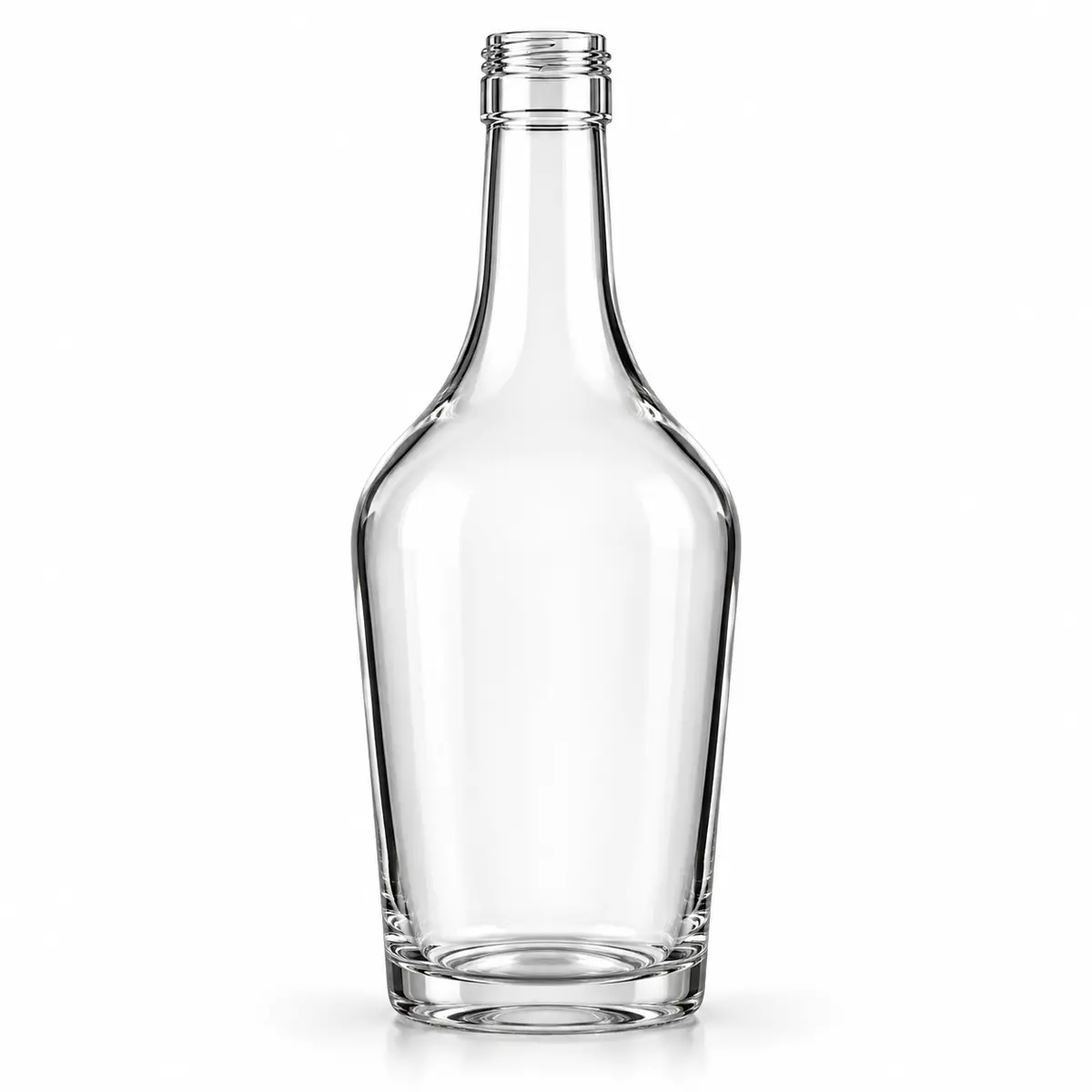 AI-generated clear-glass product visualization for 750 mL · standard long-neck bottle